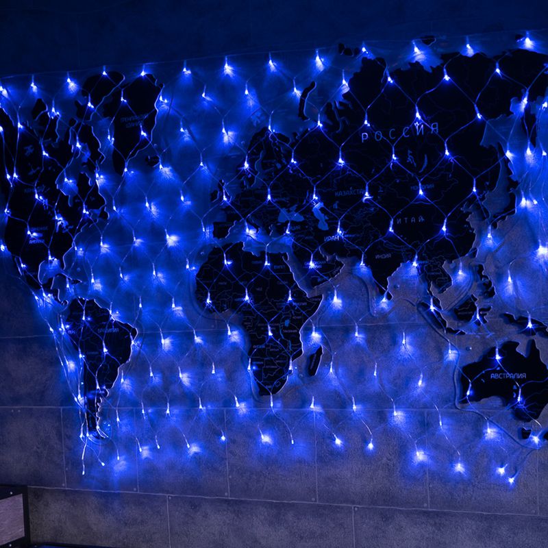 Гирлянда сеть 1,8х1,5м, прозрачный ПВХ, 180 LED, Синий