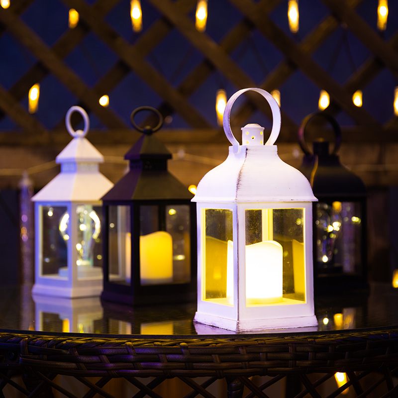 Декоративный фонарь со свечкой, черный корпус, размер 10,5х10,5х24 см, цвет ТЕПЛЫЙ БЕЛЫЙ