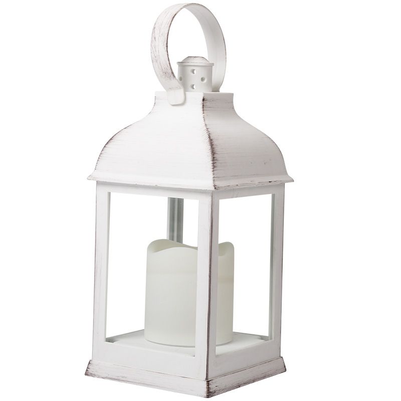 Декоративный фонарь со свечкой, белый корпус, размер 10,5х10,5х22,35 см, цвет ТЕПЛЫЙ БЕЛЫЙ