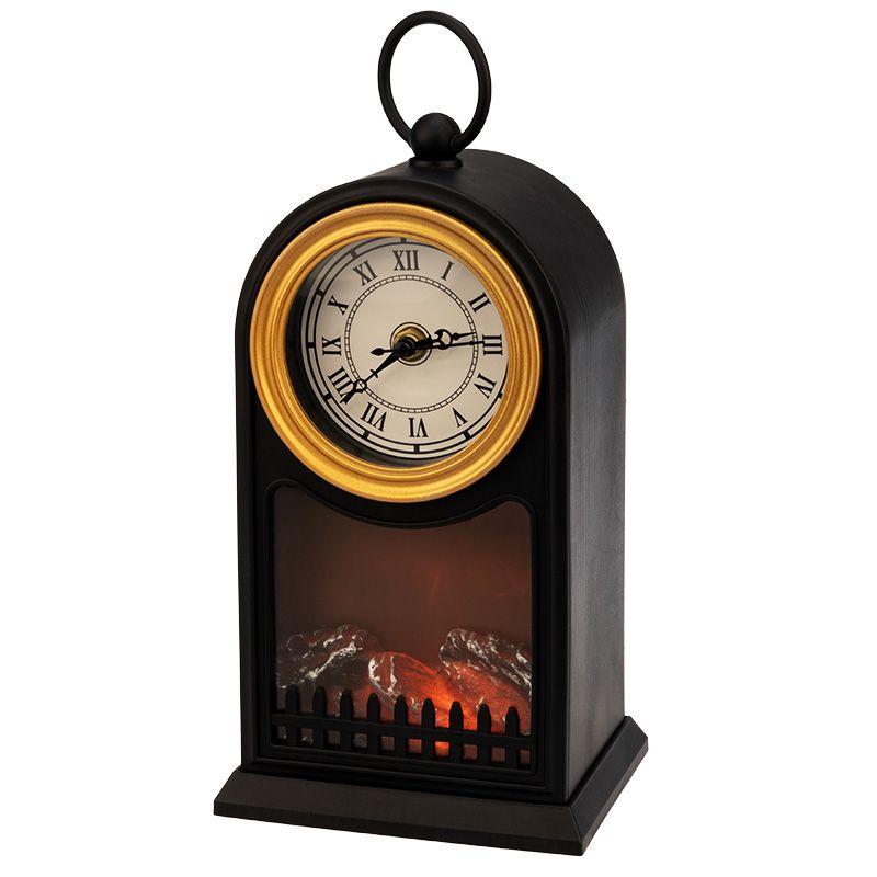 Светодиодный камин Старинные часы с эффектом живого огня 14,7x11,7x25 см, черный, батарейки 2хС (не в комплекте) USB NEON-NIGHT