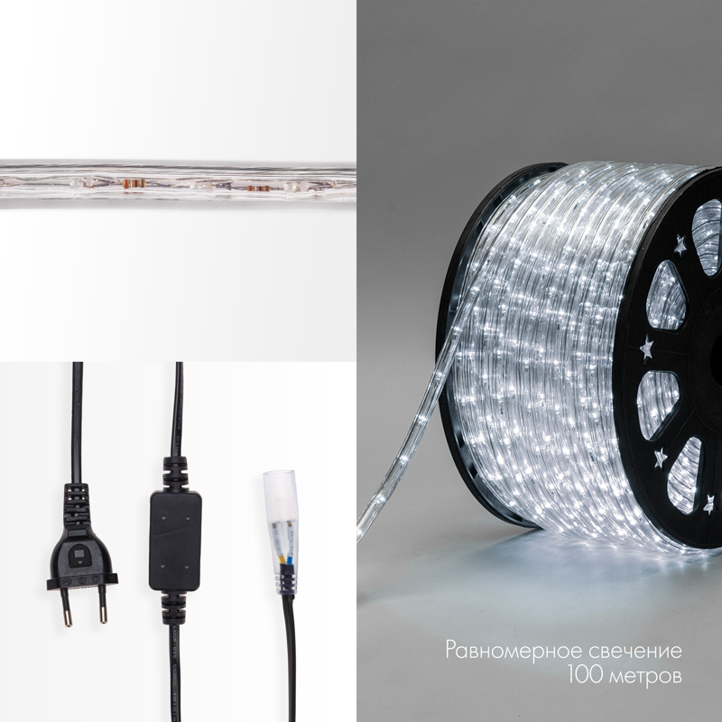 Дюралайт LED, постоянное свечение (2W) - белый Эконом 24 LED/м, бухта 100м