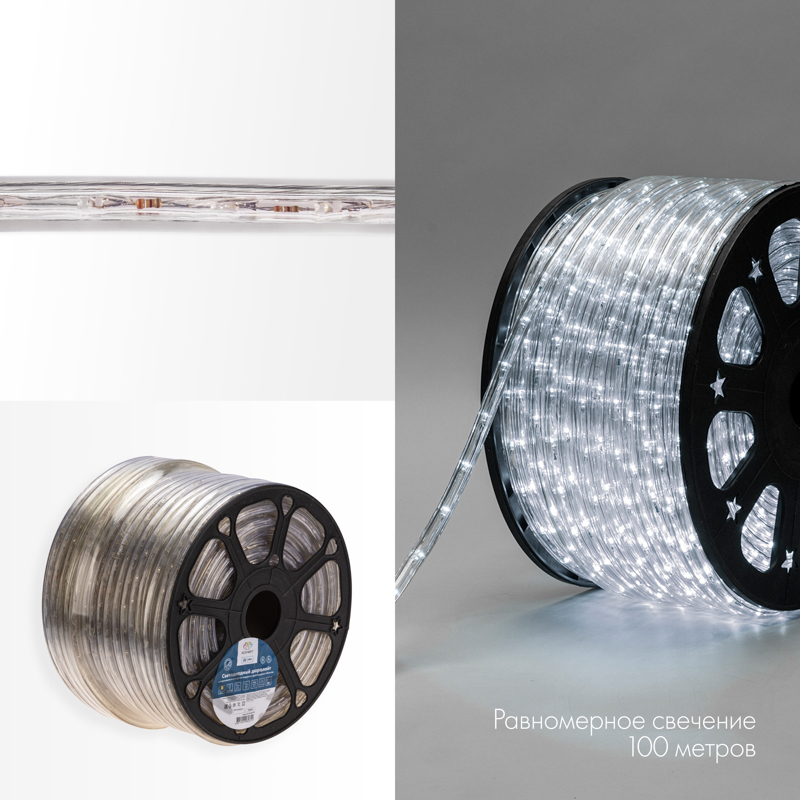 Дюралайт LED, свечение с динамикой (3W) - белый Эконом 24 LED/м, бухта 100м