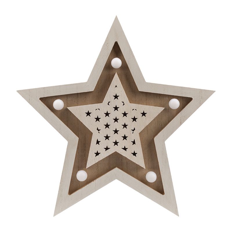 Деревянная фигура с подсветкой Звезда двойная 30х4х30 см