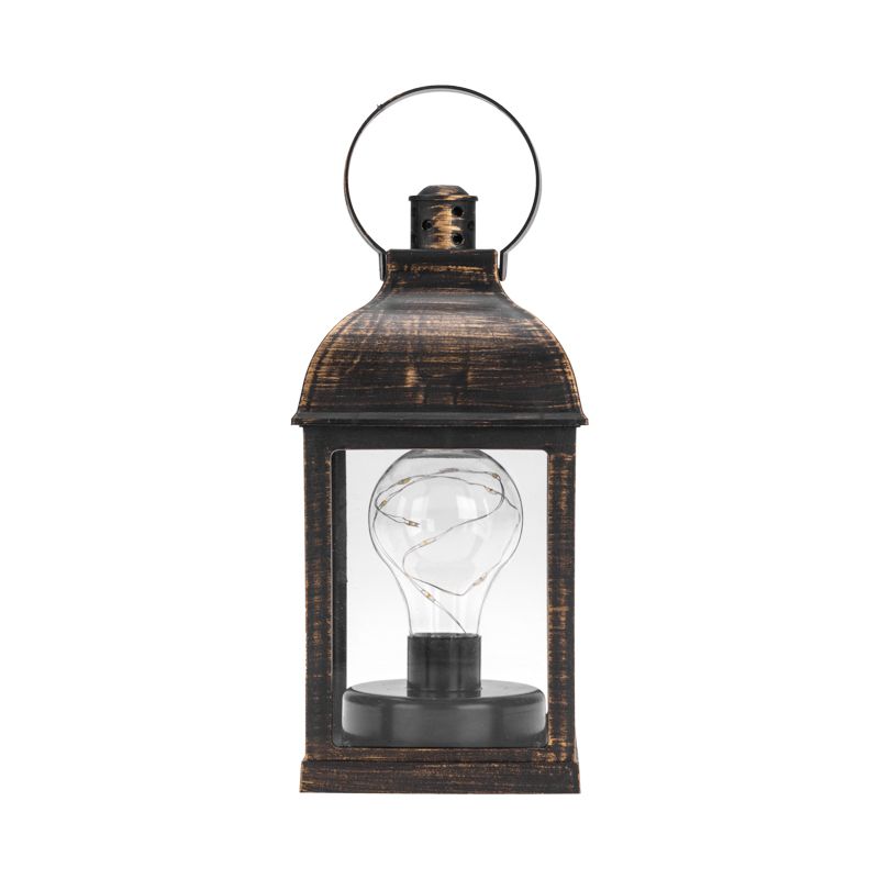 Декоративный фонарь с лампочкой, бронзовый корпус, размер 10,5х10,5х22,5 см, цвет ТЕПЛЫЙ БЕЛЫЙ