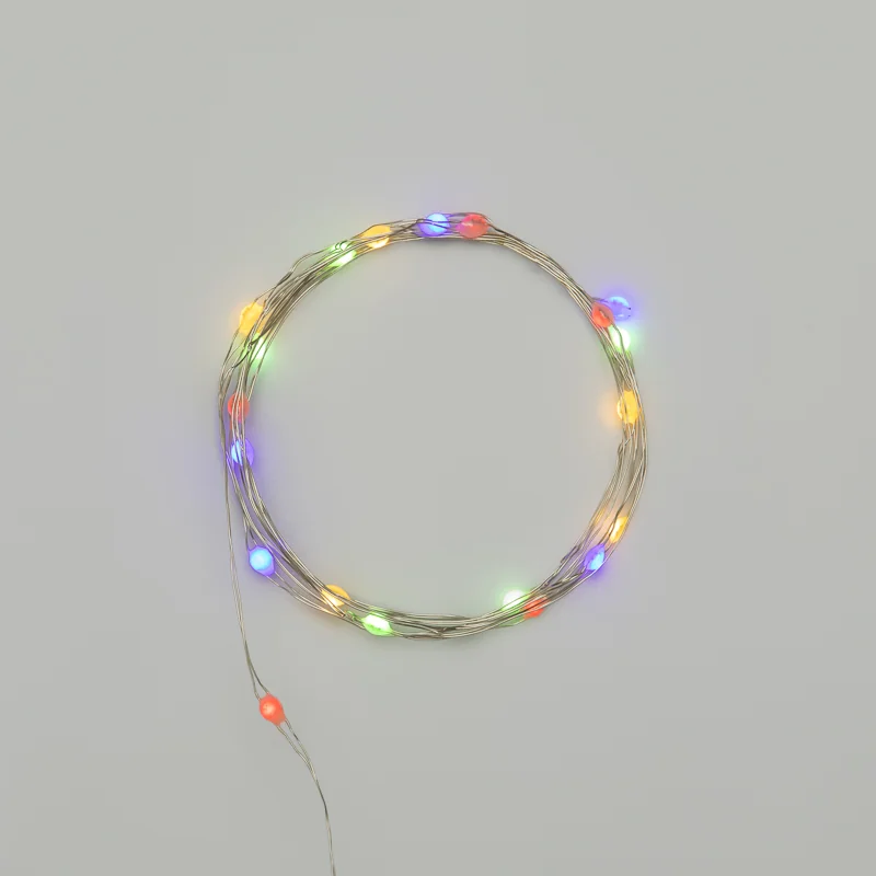 Гирлянда светодиодная Роса с крупными каплями 2м, 20LED, МУЛЬТИКОЛОР, IP20, тонкий батарейный блок, 2хCR2032 в комплекте NEON-NIGHT