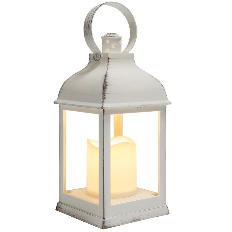 Декоративный фонарь со свечкой, белый корпус, размер 10,5х10,5х22,35 см, цвет ТЕПЛЫЙ БЕЛЫЙ