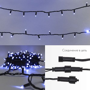 Гирлянда светодиодная Нить 10м 100 LED СИНИЙ черный ПВХ IP65 эффект мерцания 230В соединяется нужен блок 303-500 NEON-NIGHT
