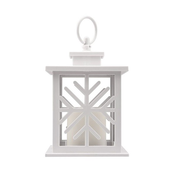 Декоративный фонарь со свечкой, белый корпус со снежинкой, размер 12х12х18 см, цвет теплый белый