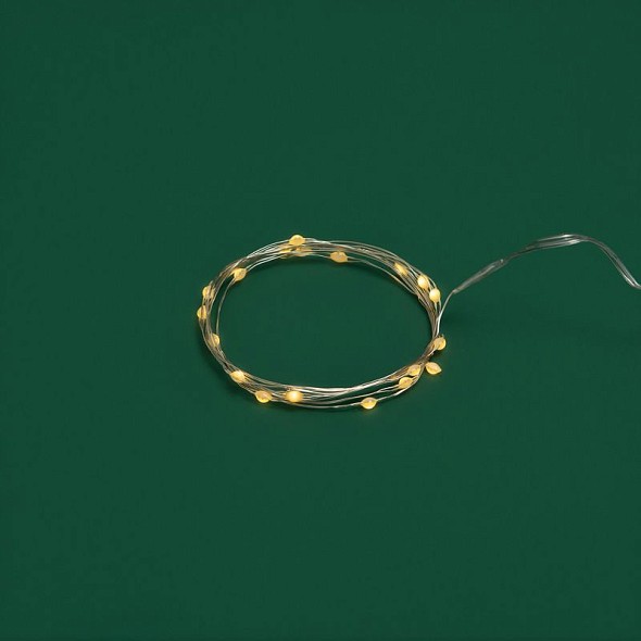 Гирлянда светодиодная Роса с крупными каплями 2м, 20LED, ТЕПЛЫЙ БЕЛЫЙ, IP20, 2хCR2032 в комплекте NEON-NIGHT