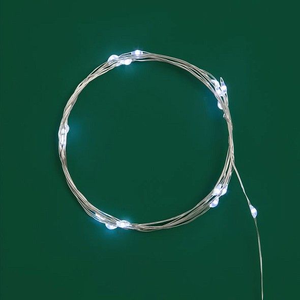 Гирлянда светодиодная Роса 2м, 20LED, БЕЛЫЙ, IP20, тонкий батарейный блок, 2хCR2032 в комплекте NEON-NIGHT