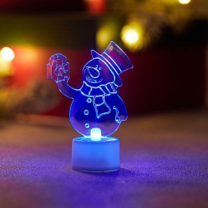 Фигура светодиодная на подставке Снеговик с подарком 2D, RGB