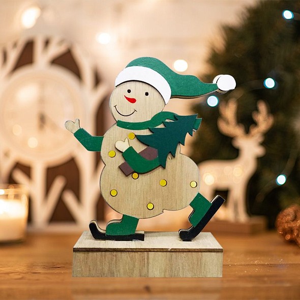 Деревянная фигурка с подсветкой Снеговик 18 см NEON-NIGHT