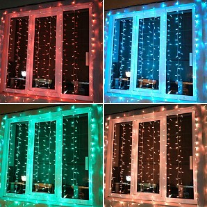 Гирлянда светодиодная Занавес 2х2м 200 LED RGB прозрачный ПВХ IP65 свечение с динамикой 230В блок в комплекте NEON-NIGHT