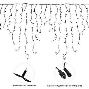 Гирлянда светодиодная Бахрома (Айсикл) 6,0х1,5м 480 LED ТЕПЛЫЙ БЕЛЫЙ черный каучук 3,3мм IP67 постоянное свечение 230В нужен блок 315-000 NEON-NIGHT