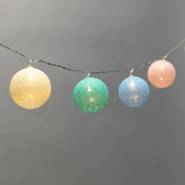 Тайские фонарики Пудра 1,5 м, прозрачный ПВХ, 10 LED, теплый белый, питание 2 х АА (батарейки не в комплекте)