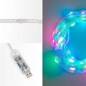Умная гирлянда Роса с крупными каплями 10м 100 LED RGB мягкий прозрачный провод IP20 USB NEON-NIGHT