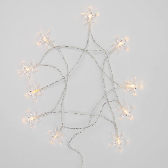 Гирлянда светодиодная Звездочки 1,5 м, 10 LED, прозрачный ПВХ, цвет свечения теплый белый, 2 х АА (батарейки не в комплекте) NEON-NIGHT