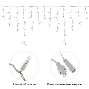 Гирлянда светодиодная Бахрома (Айсикл) 4,8х0,6м 176 LED ТЕПЛЫЙ БЕЛЫЙ прозрачный ПВХ IP65 эффект мерцания 230 нужен блок 303-500-1 NEON-NIGHT