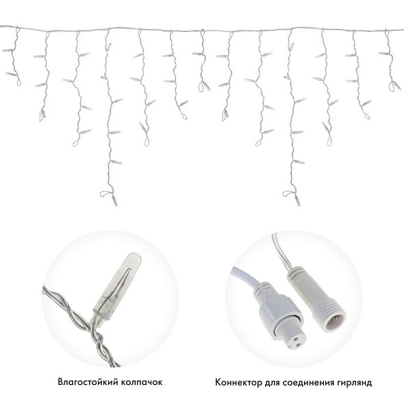 Гирлянда светодиодная Бахрома (Айсикл) 4,8х0,6м 176 LED ТЕПЛЫЙ БЕЛЫЙ прозрачный ПВХ IP65 эффект мерцания 230 нужен блок 303-500-1 NEON-NIGHT