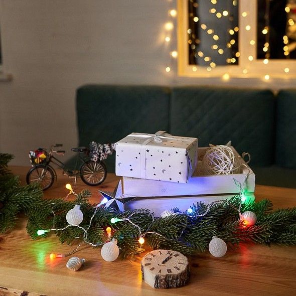 Гирлянда светодиодная Шарики 1,5 м, 10 LED, прозрачный ПВХ, цвет свечения мультиколор, 2 х АА (батарейки не в комплекте) NEON-NIGHT