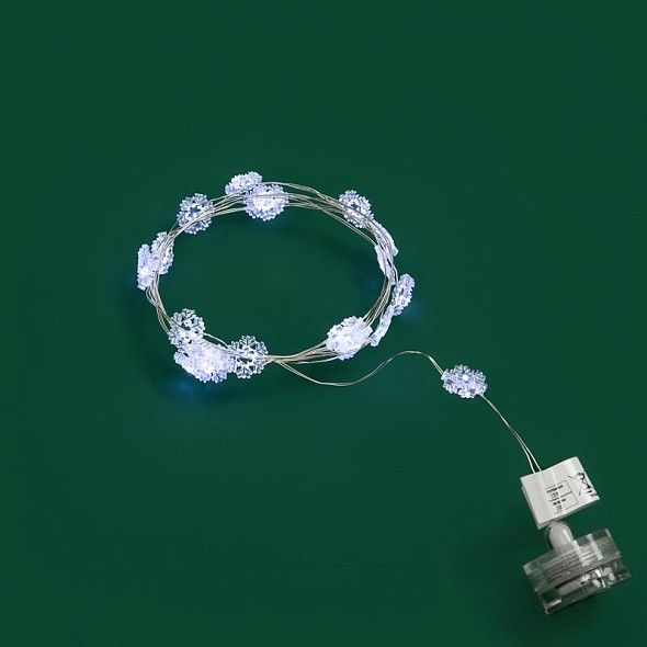 Гирлянда светодиодная Снежинки, 2м, 20LED, БЕЛЫЙ, IP20, 2хCR2032 в комплекте NEON-NIGHT