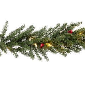 Еловый шлейф с ягодами и гирляндой 1,8м, теплое белое свечение 30 LED, 31В, литой NEON-NIGHT