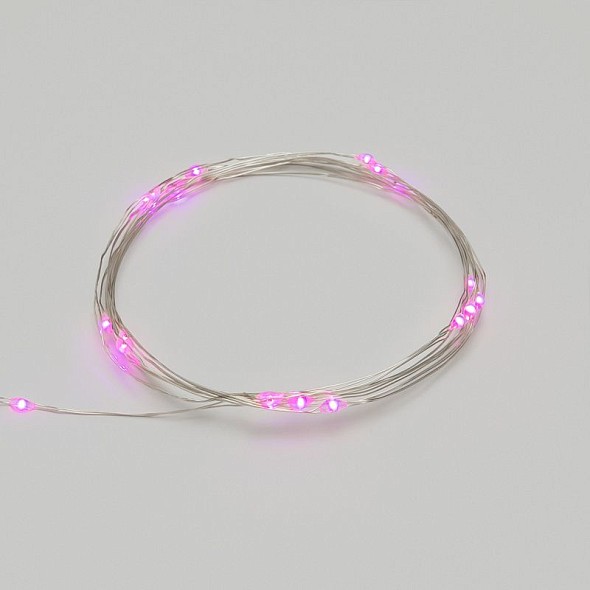 Гирлянда светодиодная Роса 2м, 20LED, РОЗОВЫЙ, IP20, тонкий батарейный блок, 2хCR2032 в комплекте NEON-NIGHT