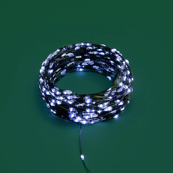 Гирлянда светодиодная Роса с контроллером 50м, 500LED, БЕЛЫЙ, IP20, 230В, зеленый провод NEON-NIGHT