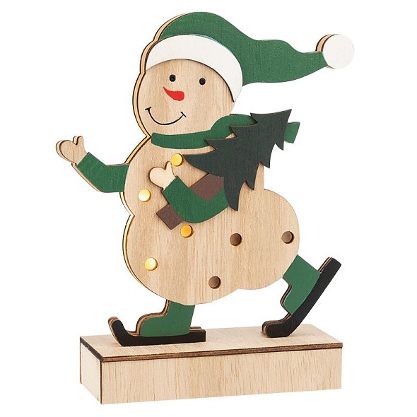 Деревянная фигурка с подсветкой Снеговик 18 см NEON-NIGHT
