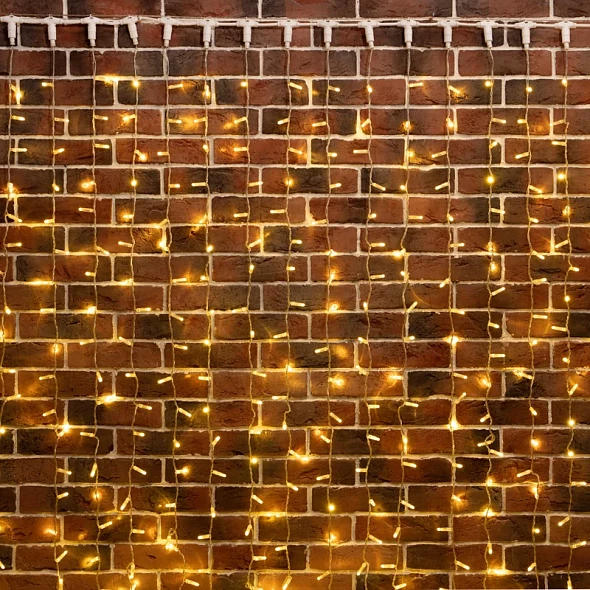 Гирлянда светодиодная Занавес 2х3м 760 LED ЗОЛОТОЙ прозрачный ПВХ IP65 постоянное свечение 230В блок в комплекте NEON-NIGHT