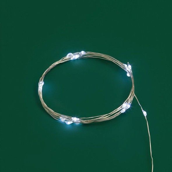 Гирлянда светодиодная Роса 2м, 20LED, БЕЛЫЙ, IP20, тонкий батарейный блок, 2хCR2032 в комплекте NEON-NIGHT
