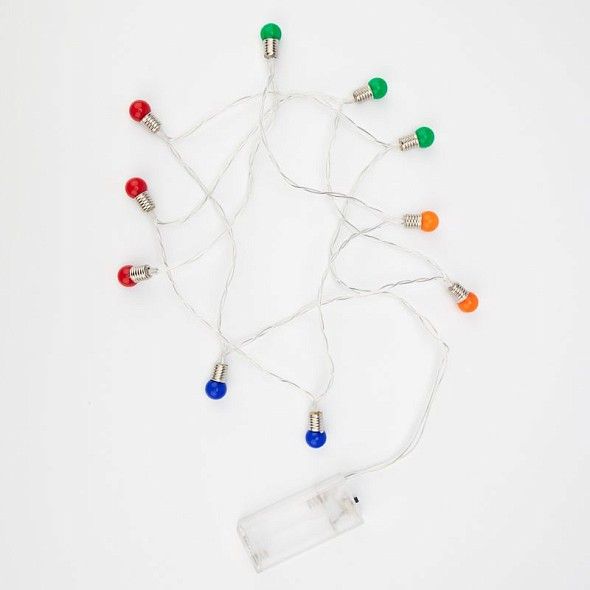 Гирлянда светодиодная Мини-лампочки 1.5 м, 10 LED, прозрачный ПВХ, цвет свечения мультиколор, 2 х АА (батарейки не в комплекте) NEON-NIGHT