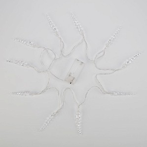 Гирлянда светодиодная Сосульки 1,5 м, 10 LED, прозрачный ПВХ, цвет свечения теплый белый, 2 х АА (батарейки не в комплекте) NEON-NIGHT