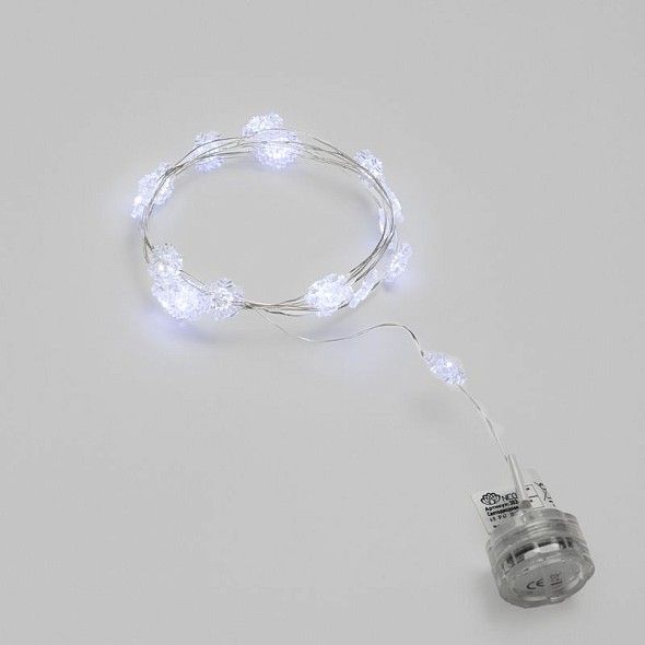 Гирлянда светодиодная Снежинки, 2м, 20LED, БЕЛЫЙ, IP20, 2хCR2032 в комплекте NEON-NIGHT