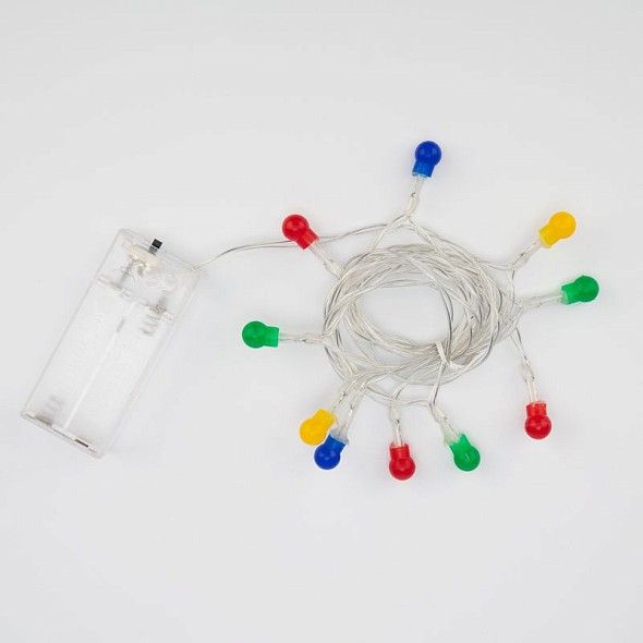 Гирлянда светодиодная Шарики 1,5 м, 10 LED, прозрачный ПВХ, цвет свечения мультиколор, 2 х АА (батарейки не в комплекте) NEON-NIGHT