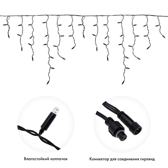Гирлянда светодиодная Бахрома (Айсикл) 4,8х0,6м 176 LED КРАСНЫЙ черный ПВХ IP65 постоянное свечение 230В блок в комплекте NEON-NIGHT