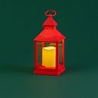 Декоративный фонарь со свечкой, красный корпус, размер 10,5х10,5х24см, цвет ТЕПЛЫЙ БЕЛЫЙ