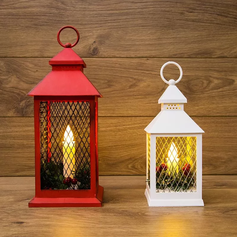 Декоративный фонарь со свечкой, красный корпус, размер 13,5х13,5х30,5 см, цвет ТЕПЛЫЙ БЕЛЫЙ
